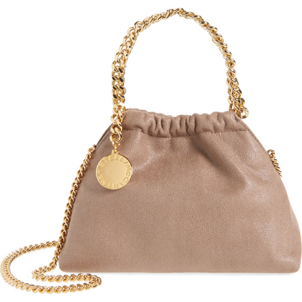 Stella Mccartney Mini Falabella Metallic Faux Leather Drawstring Crossbody Bag In Green