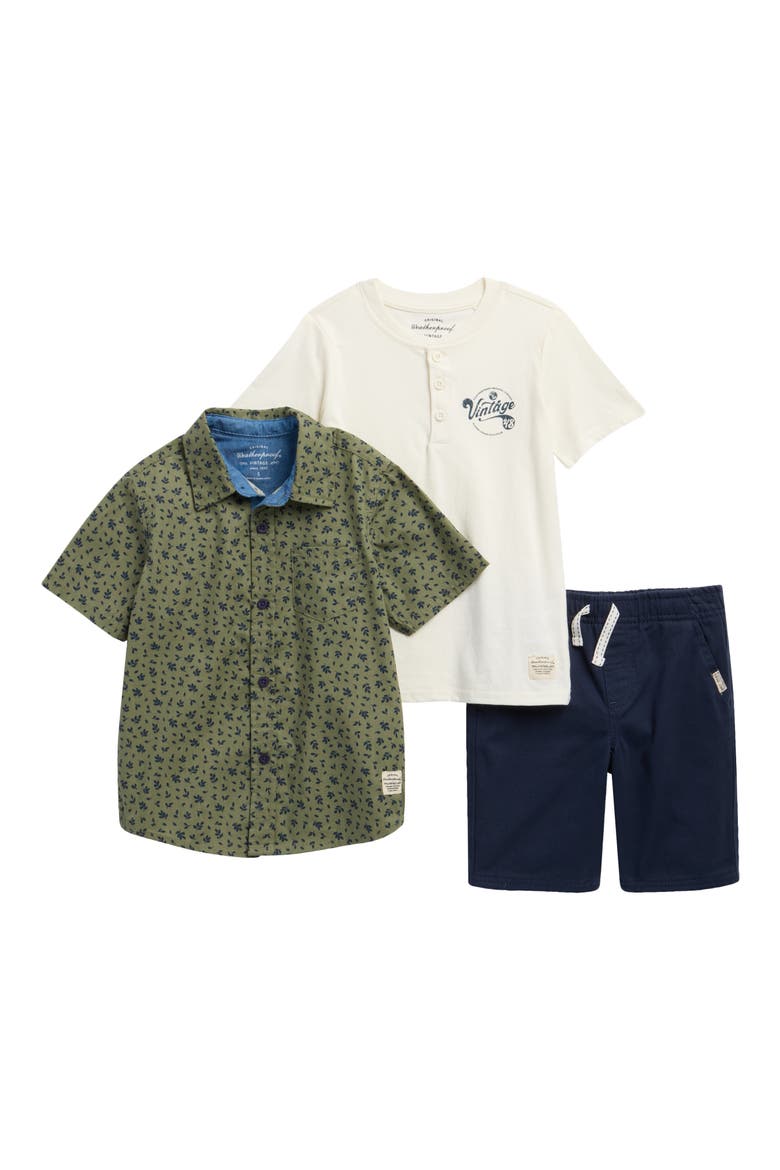 Kids' Short Sleeve Poplin Button-Up Shirt, Henley & Shorts Set, Main, color, NAVY