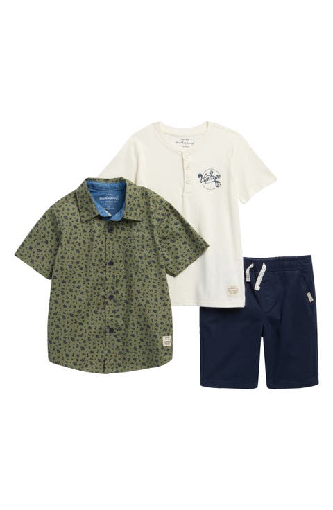 Kids' Short Sleeve Poplin Button-Up Shirt, Henley & Shorts Set (Little Kid)