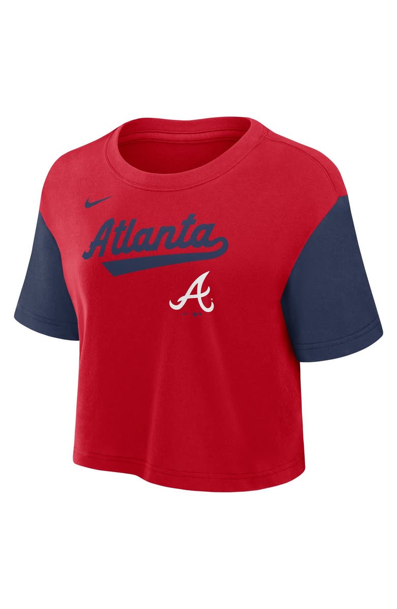 Nike Women's Nike Red/Navy Atlanta Braves Script Cropped Performance T-Shirt, Alternate, color, 