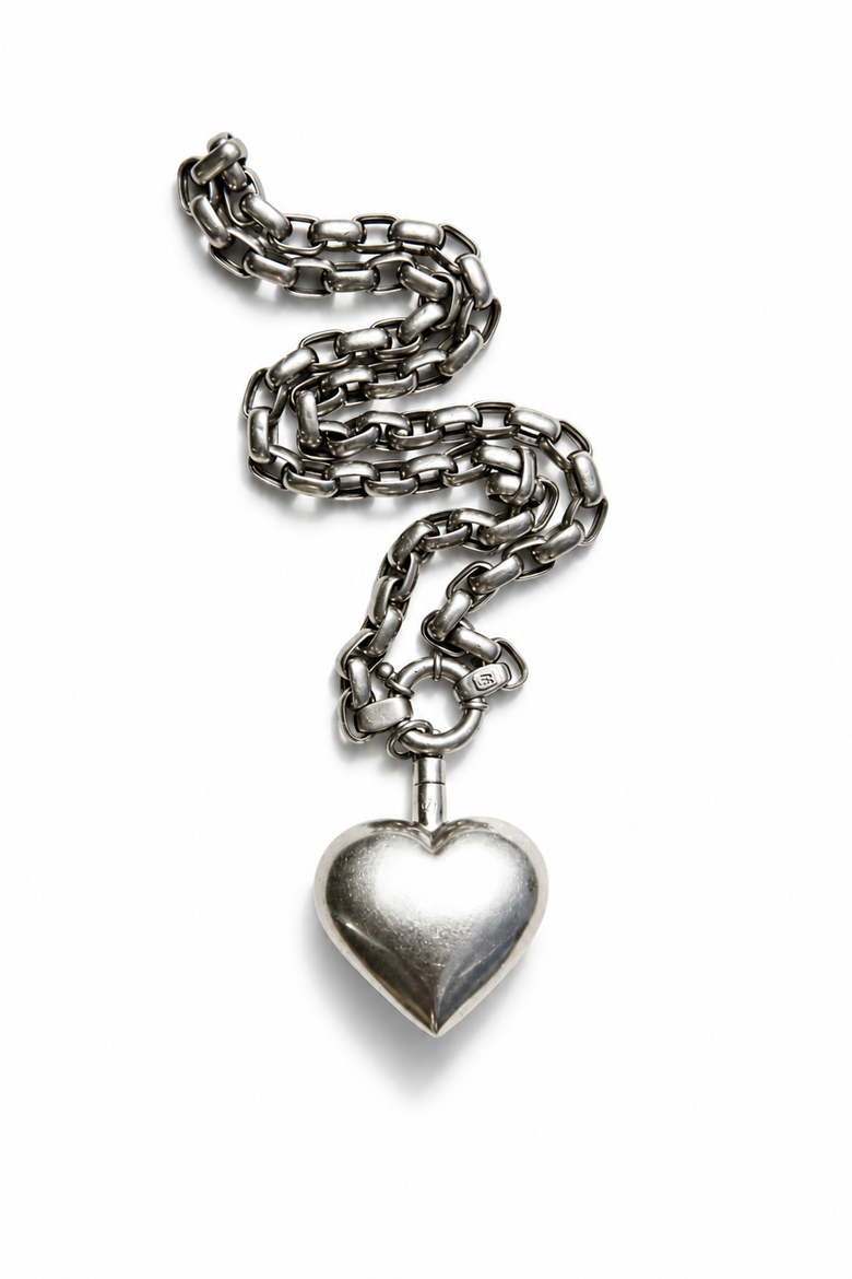 Puffed Heart Paperclip Necklace, Alternate, color, Silver