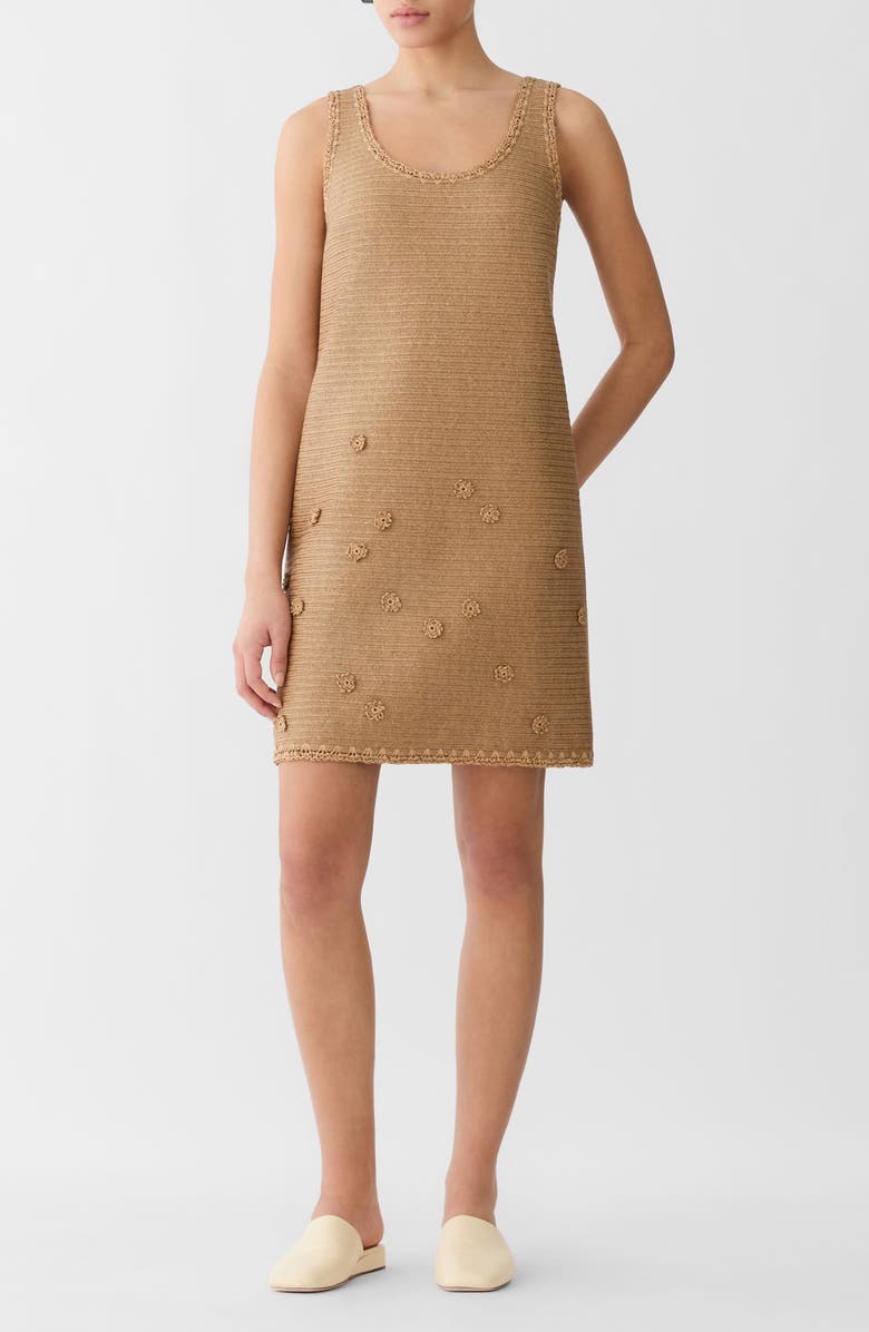 Lafayette 148 New York Floral Appliqué Raffia Effect Tank Dress, Main, color, Teak