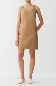 Lafayette 148 New York Floral Appliqué Raffia Effect Tank Dress