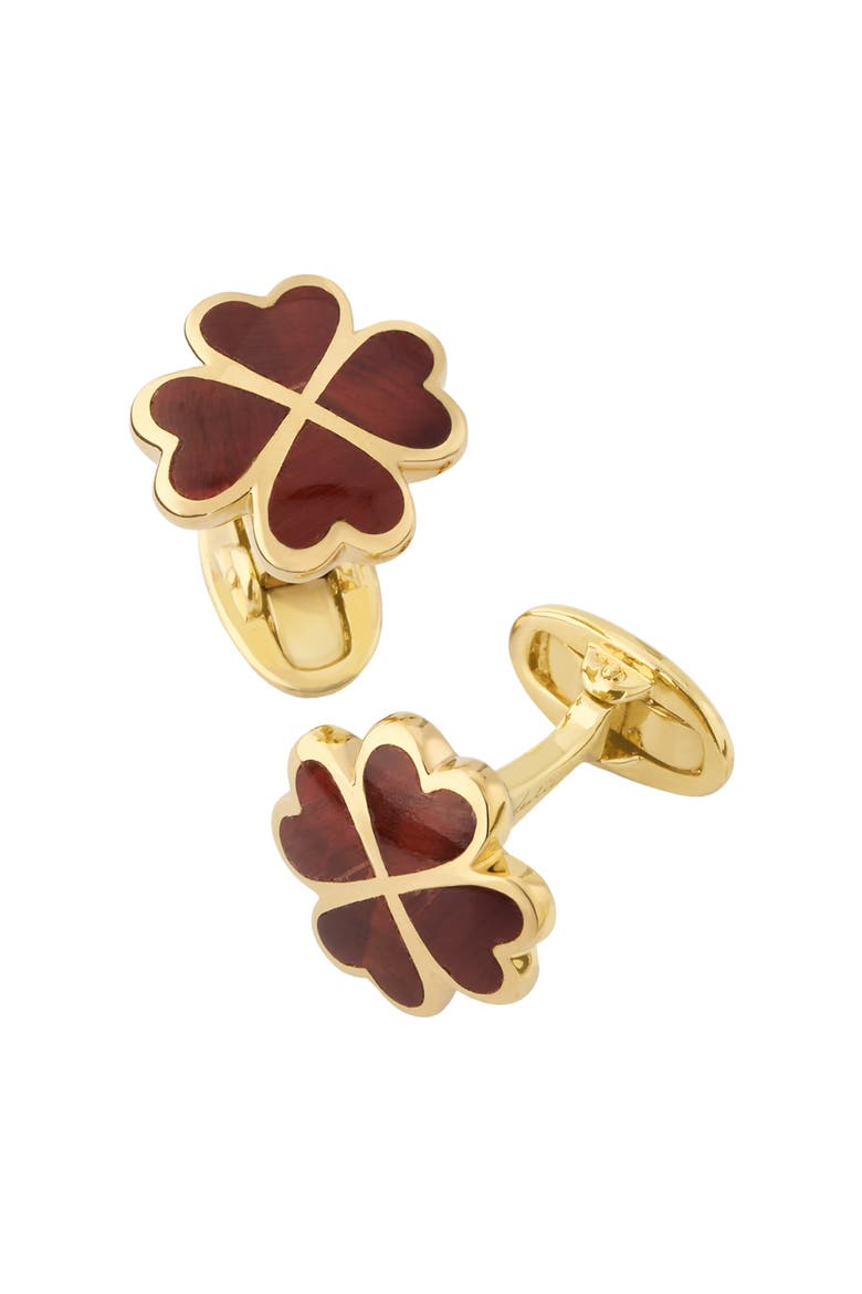 Four Leaf Clover Sterling Silver Gold Vermeil Cufflinks, Main, color, RED