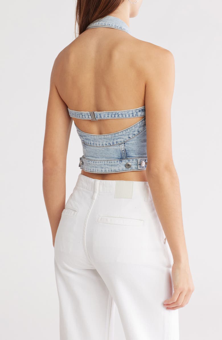 Simkhai Lincoln Denim Halter Top, Alternate, color, Coastal