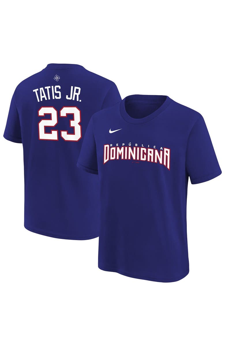 Nike Youth Nike Fernando Tatis Jr. Blue Dominican Republic Baseball 2026 World Baseball Classic Name & Number T-Shirt, Main, color,