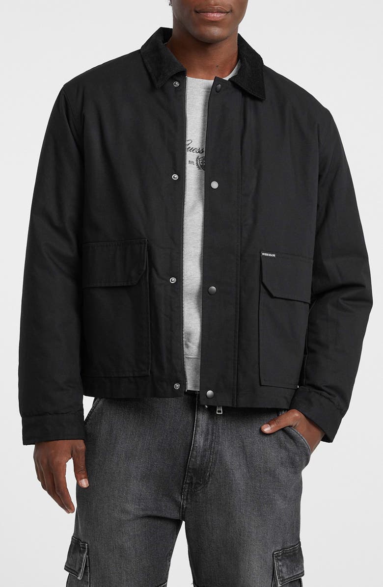 GUESS JEANS Corduroy Collar Cotton Canvas Jacket, Main, color, Black