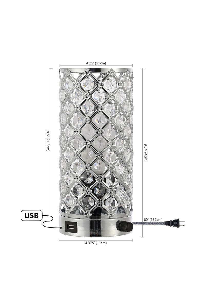 JONATHAN Y Lucie Mid-Century Modern Iron/Acrylic LED Mini Uplight Table Lamp with USB Charging Port and Smart Bulb, Alternate, color, 