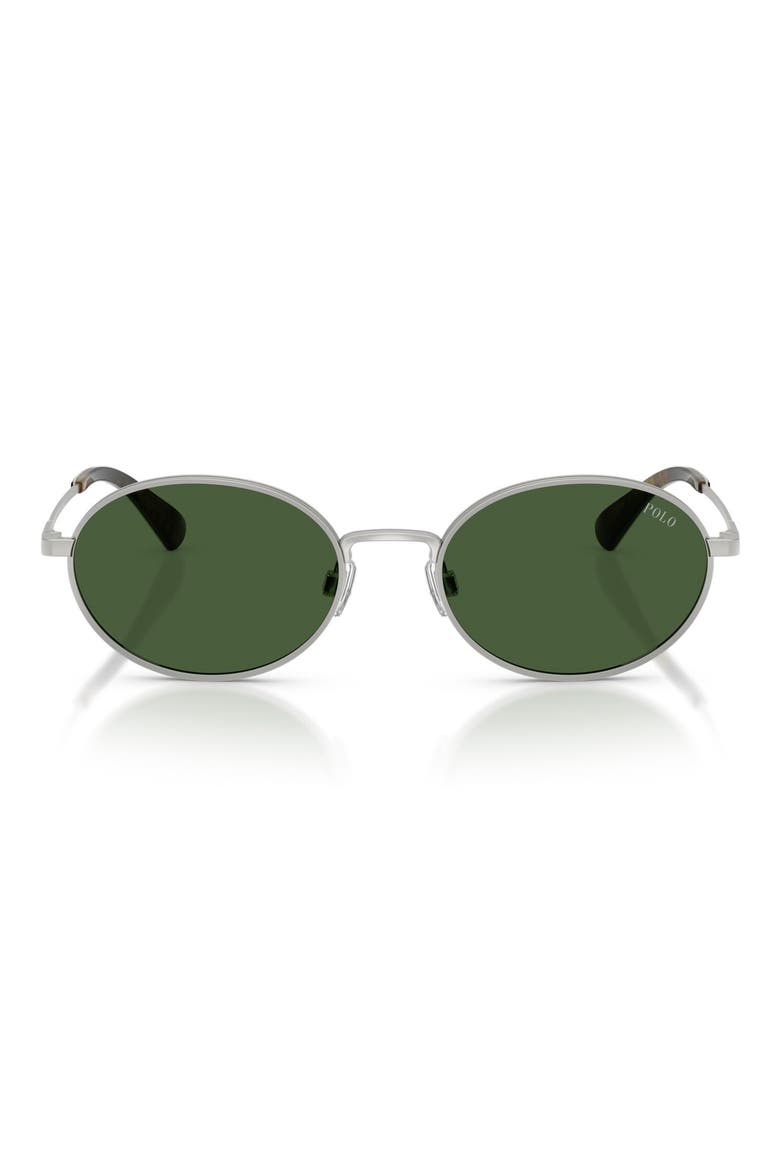 53mm Oval Sunglasses, Main, color, SHINY SILVER / BOTTLE GREEN