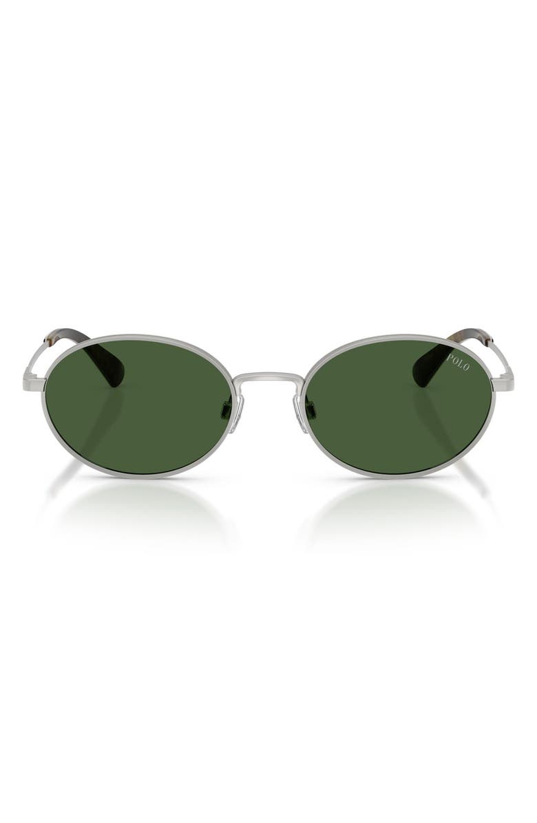 Polo Ralph Lauren 53mm Oval Sunglasses, Main, color, Shiny Silver / Bottle Green