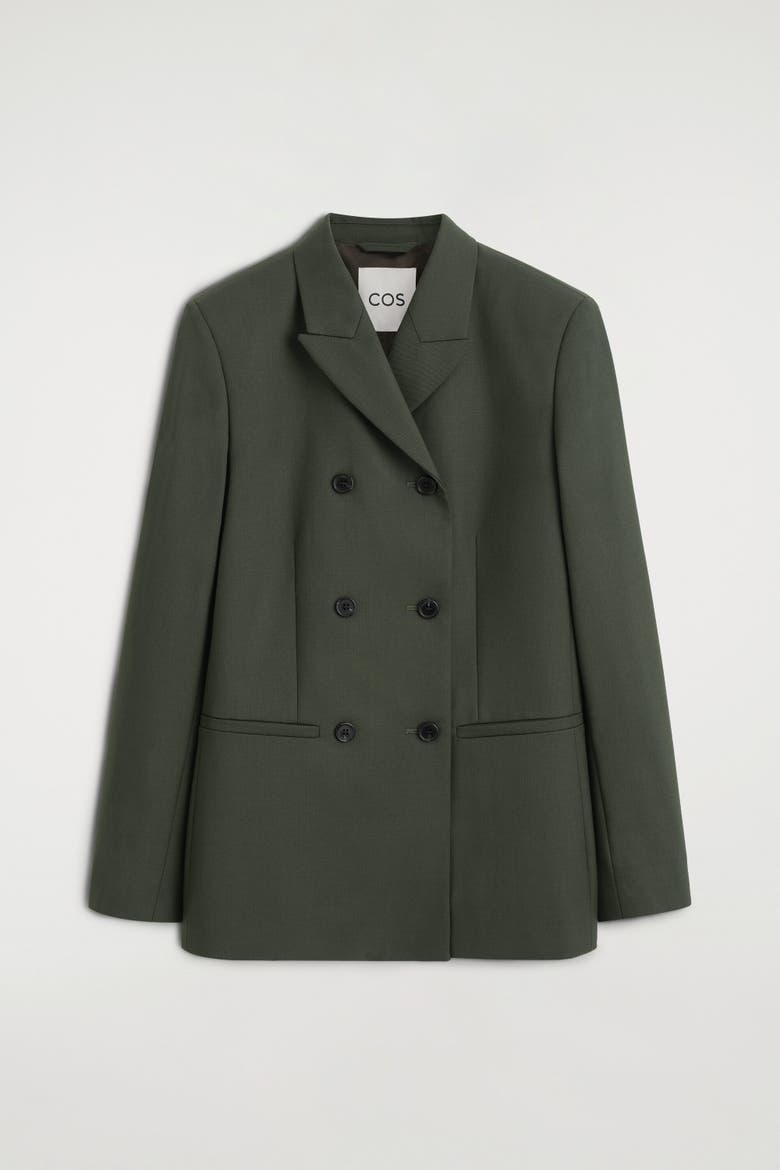 Wool-Blend Double-Breasted Blazer, Alternate, color, KHAKI