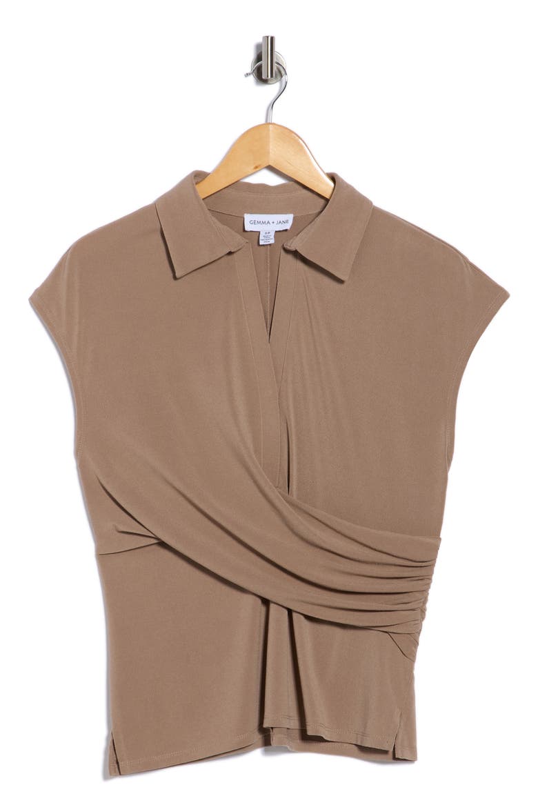 Ruched Wrap-Effect Knit Top, Alternate, color, TAUPE