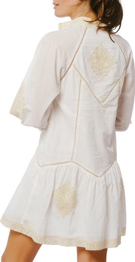 Karmine Embroidered Ladder Stitch Long Sleeve Minidress