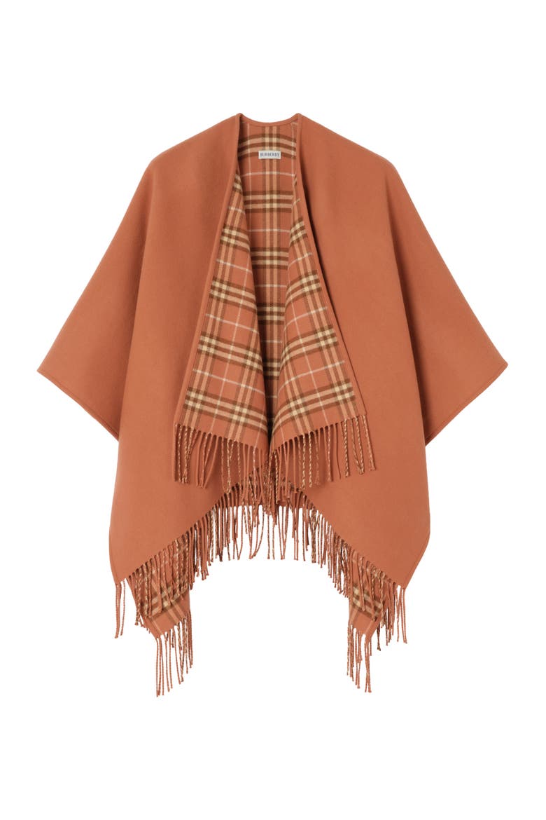 Reversible Check Wool Cape, Main, color, Clay pink