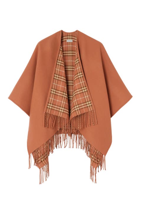 Reversible Check Wool Cape