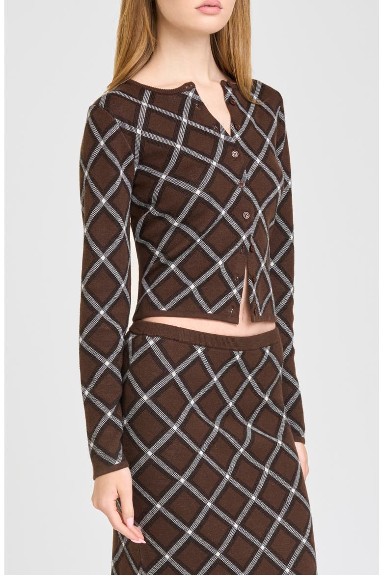 Willa Checked Cardigan, Alternate, color, BROWN CHECKER