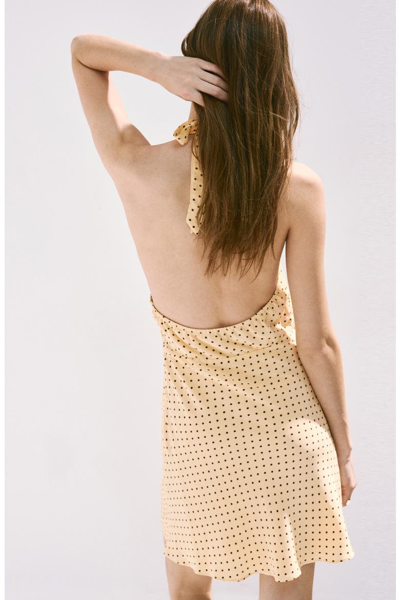 Polka Dot Draped Neck Halter Minidress, Alternate, color, PASTEL YELLOW