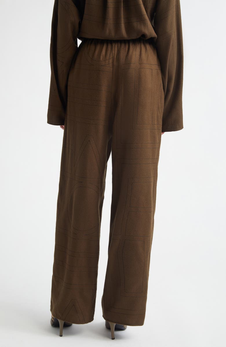 TOTEME Monogram Embroidered Flannel Pajama Pants, Alternate, color, Dark Brown