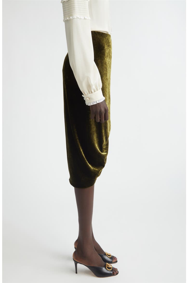 Velvet Midi Skirt, Alternate, color, ARMY GREEN