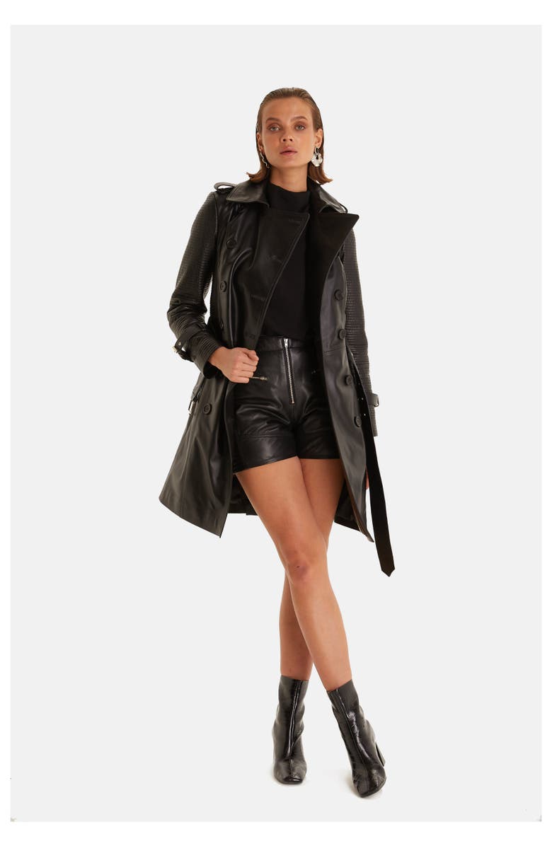 Furniq UK Greenwich Leather Trench Coat, Alternate, color, Black