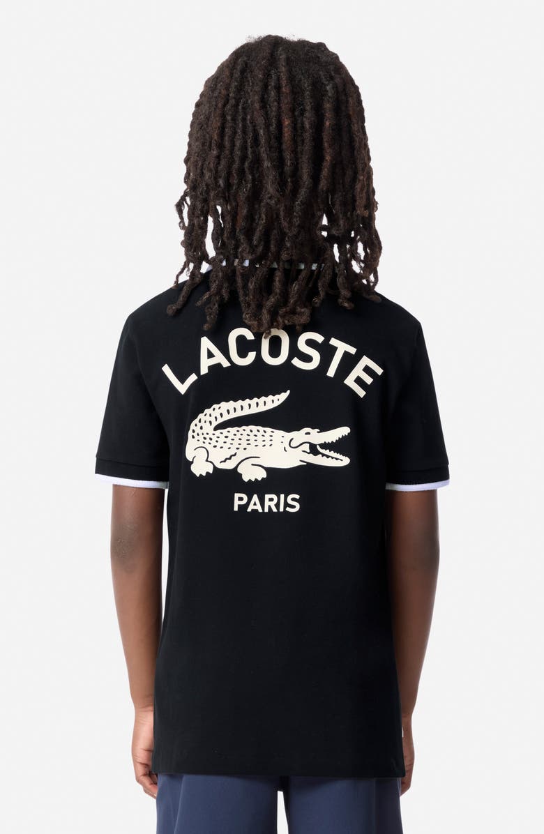 Lacoste Kids' Stretch Organic Cotton Piqué Polo, Alternate, color, Noir