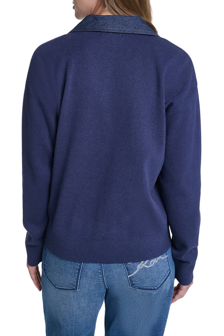 Denim Collar V-Neck Sweater, Alternate, color, NAVAL ACADEMY