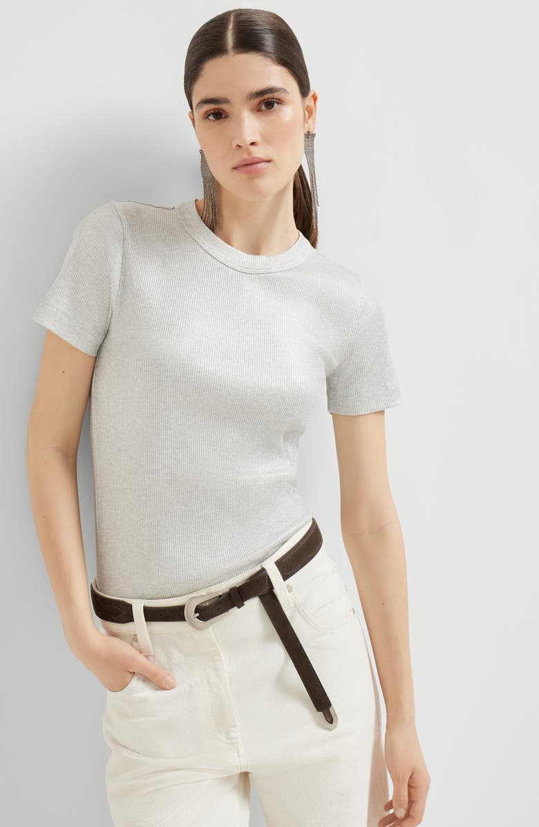 Brunello Cucinelli Sparkling jersey T-shirt, Alternate, color, Silver