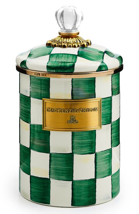 Emerald Check Medium Enameled Steel Canister