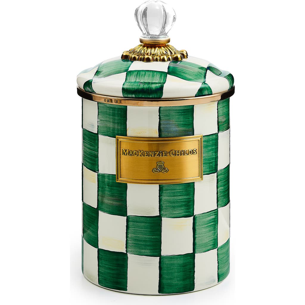 Mackenzie-childs Mackenzie Childs Emerald Check Medium Enameled Steel Canister In Green
