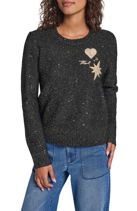 Whimsy Patches Metallic Sweater