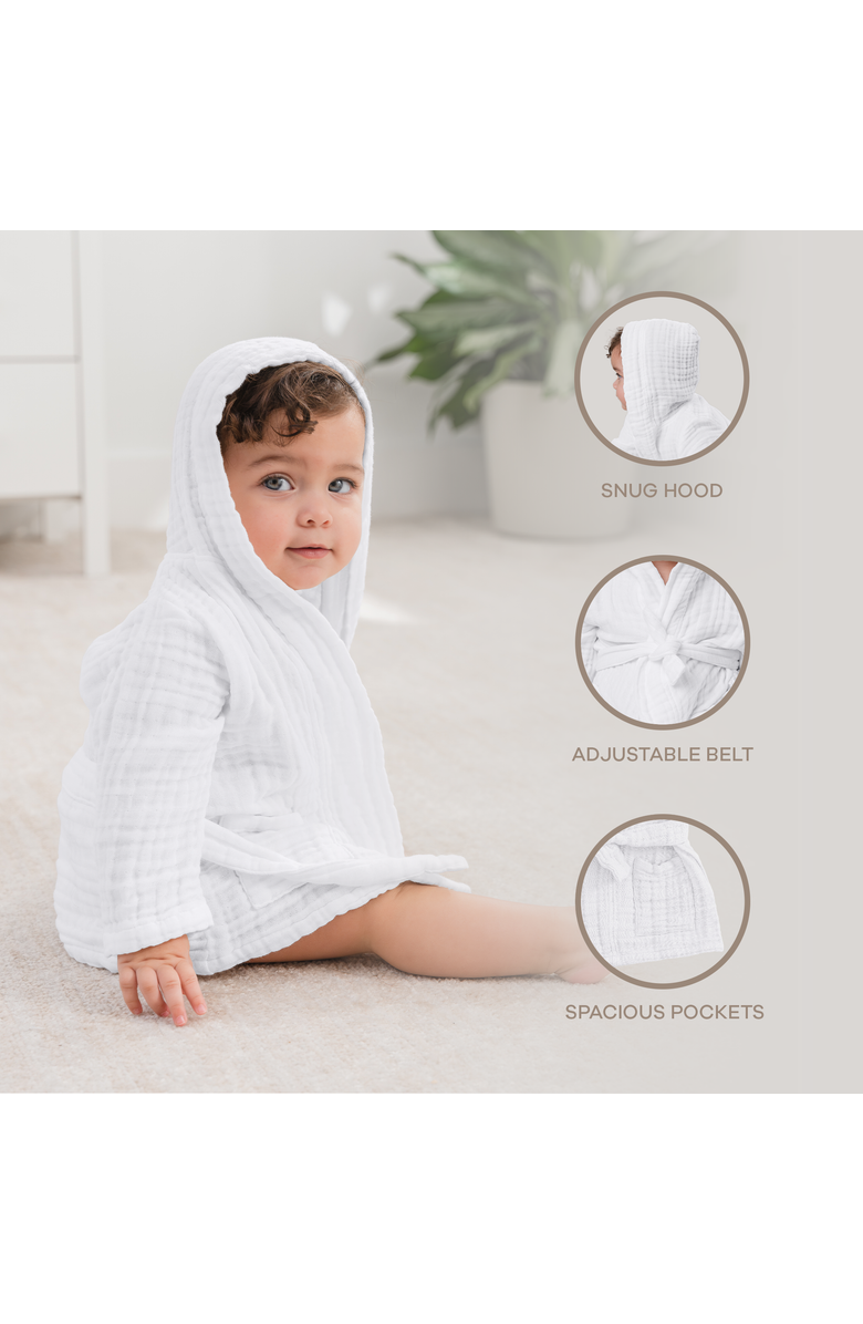 Comfy Cubs Muslin Bath Robe for Baby and Toddler, Alternate, color, White