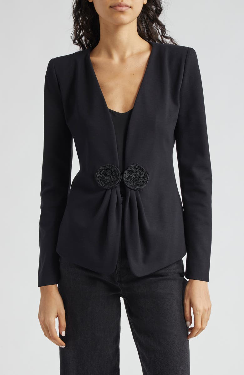 Emporio Armani Shaped V-Neck Jersey Jacket, Main, color, Solid Black
