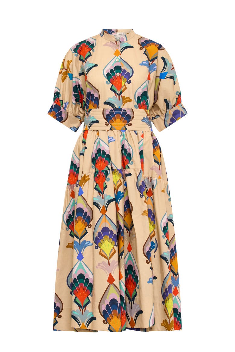 Printed Cotton Popelin Dress With Belt, Main, color, Sand Multicolour