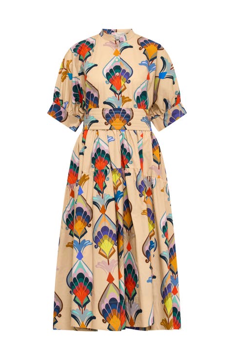 Printed Cotton Popelin Dress With Belt