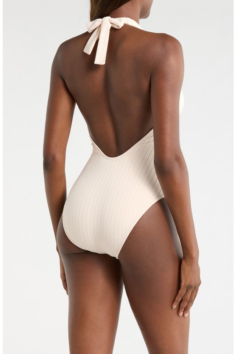 Halter Rib One-Piece Swimsuit, Alternate, color, WHITE SAND