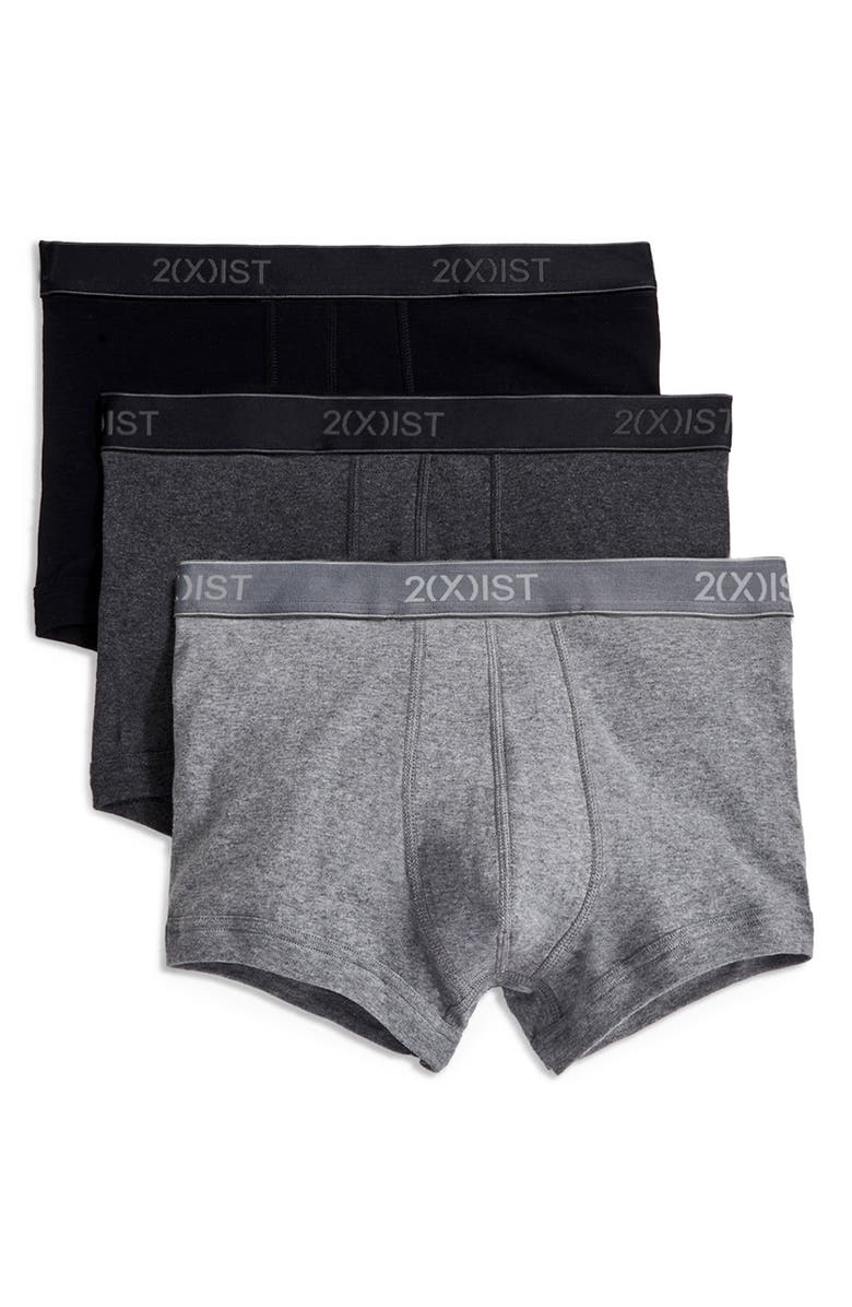 2(x)ist 3-Pack Cotton No Show Trunks, Alternate, color, Black/ Heather Grey/ Charcoal