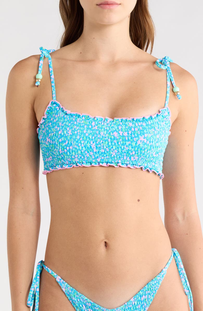 Kulani Kinis Smocked Crop Bikini Top, Main, color, Ocean Kisses