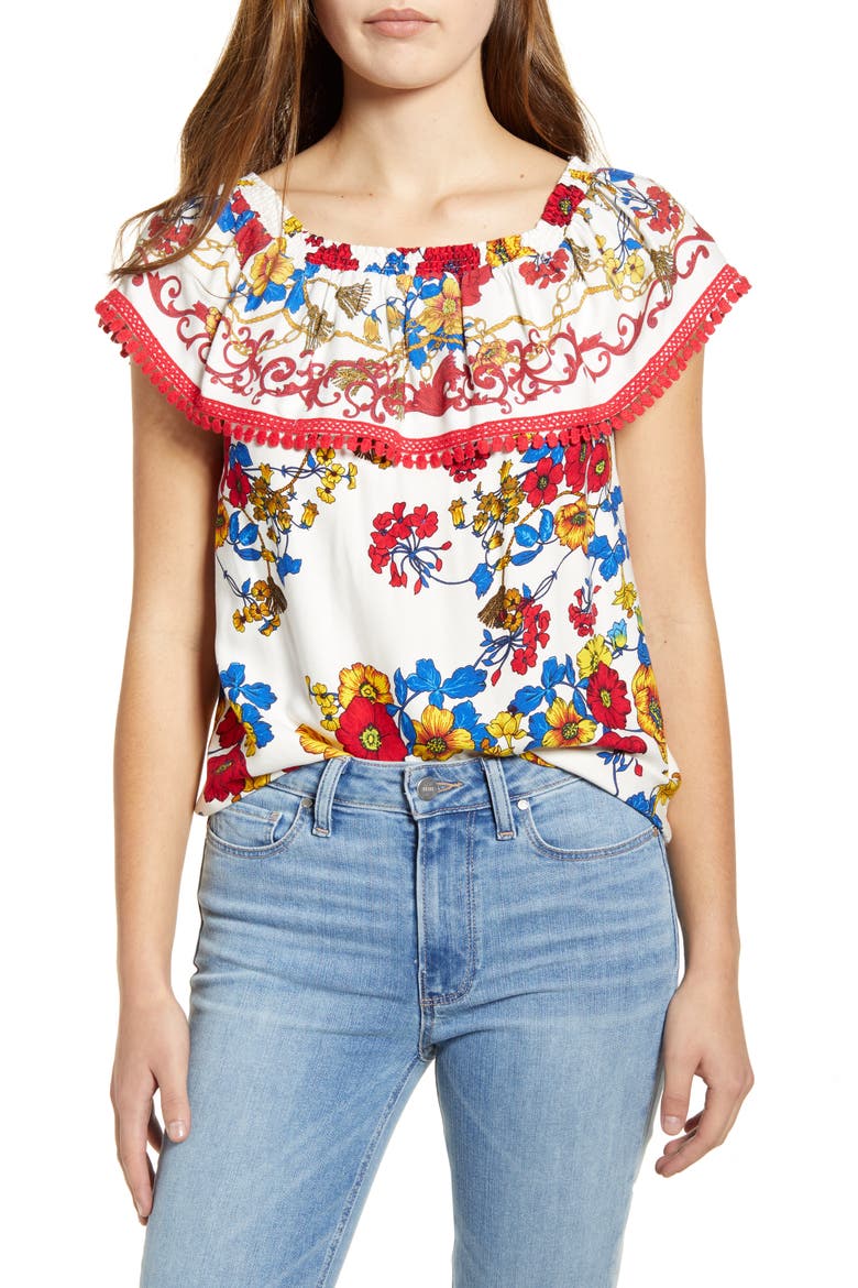 Gibson x Hi Sugarplum! Naples Convertible Off the Shoulder Top, Alternate, color, LEONI PRINT/ ROSSA