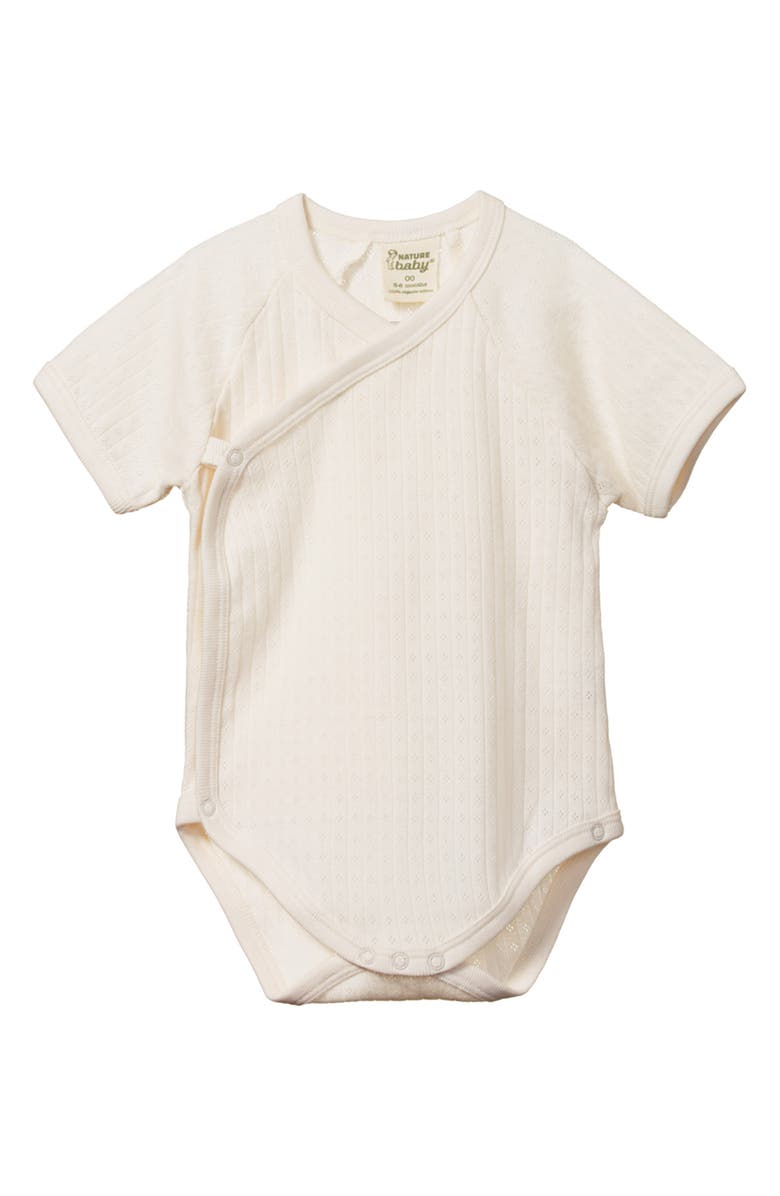 NATURE BABY Pointelle Faux Wrap Bodysuit, Main, color, Natural