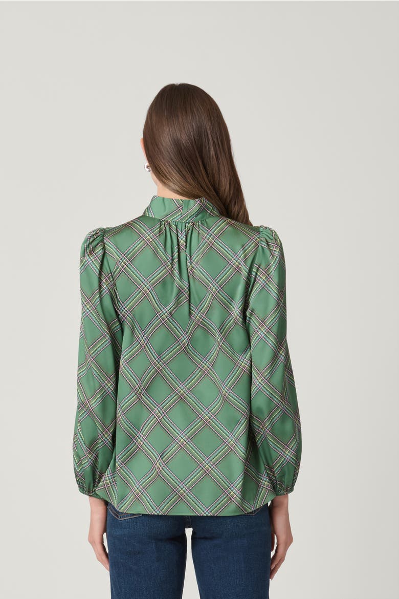 Dashed Plaid Satin Charmeuse Rye Top, Alternate, color, Olive Multi