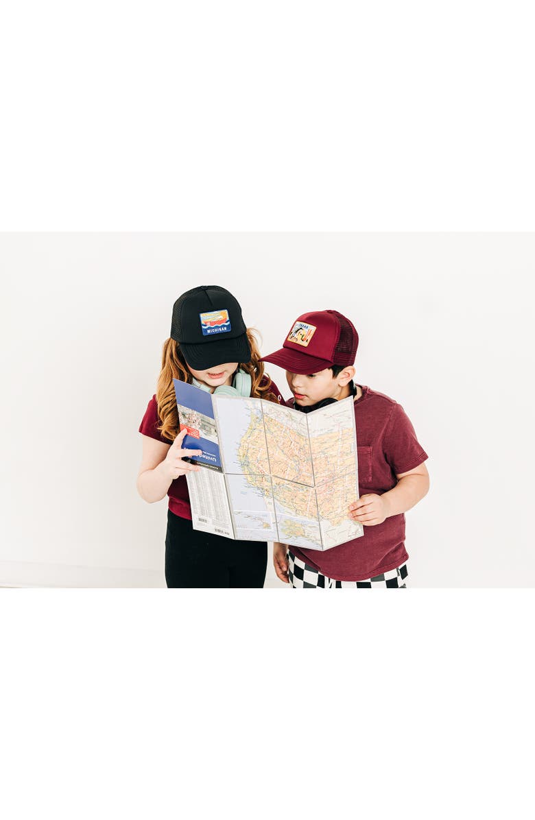 Rey To Z Michigan Postcard Trucker Hat, Alternate, color, Black & White