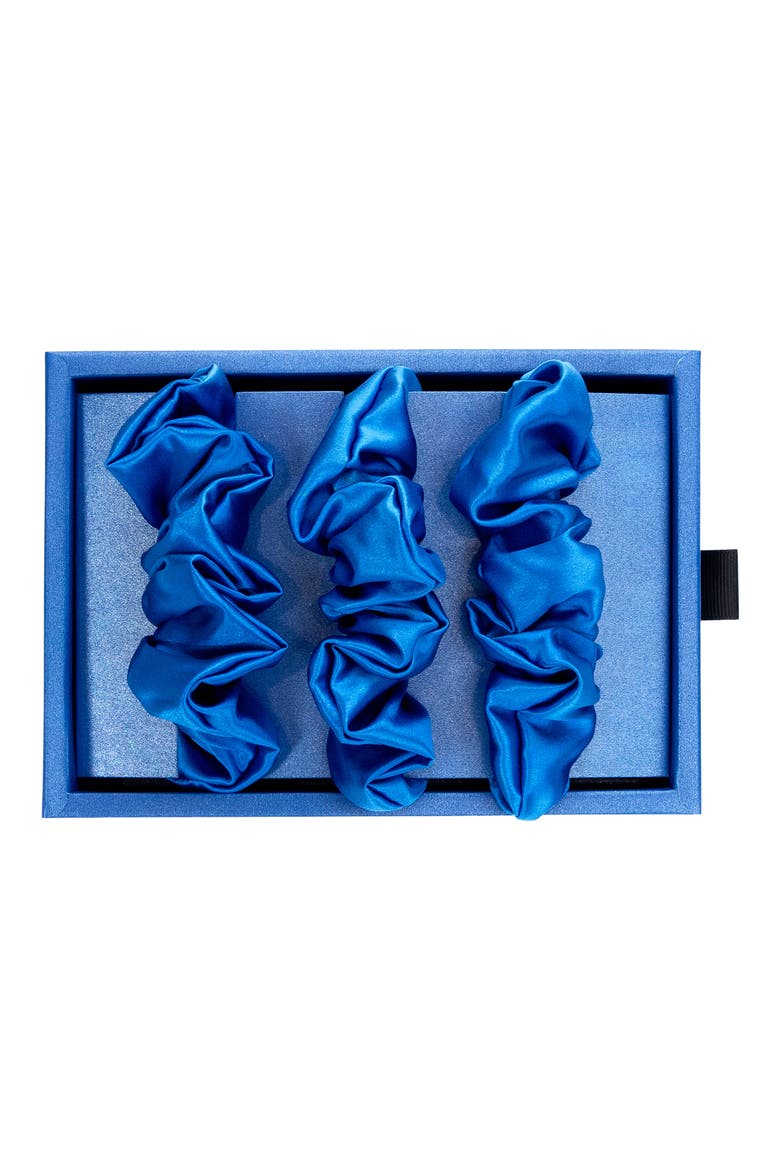 3-Pack Silk Scrunchies, Alternate, color, AZURE
