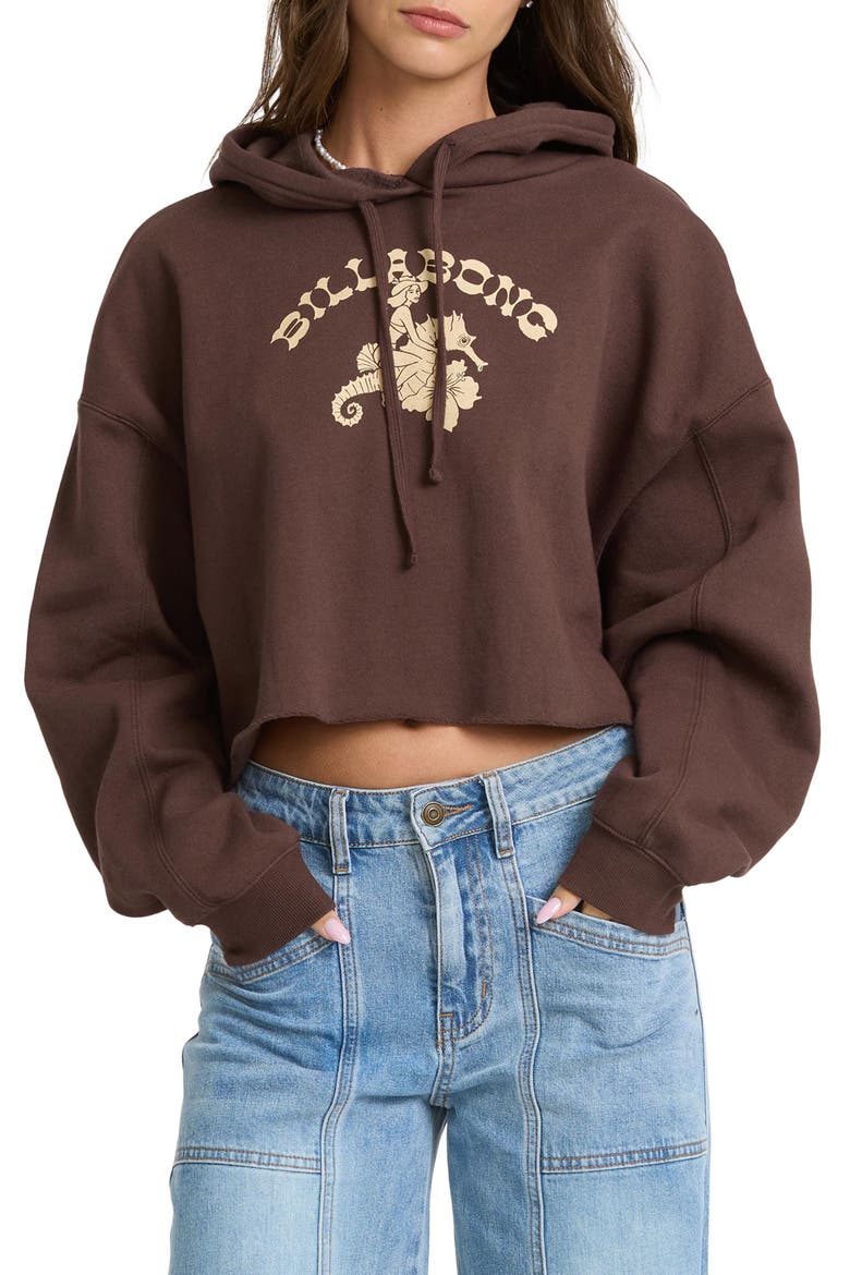 Giddy Up Graphic Oversized Cropped Hoodie, Main, color, TEAK