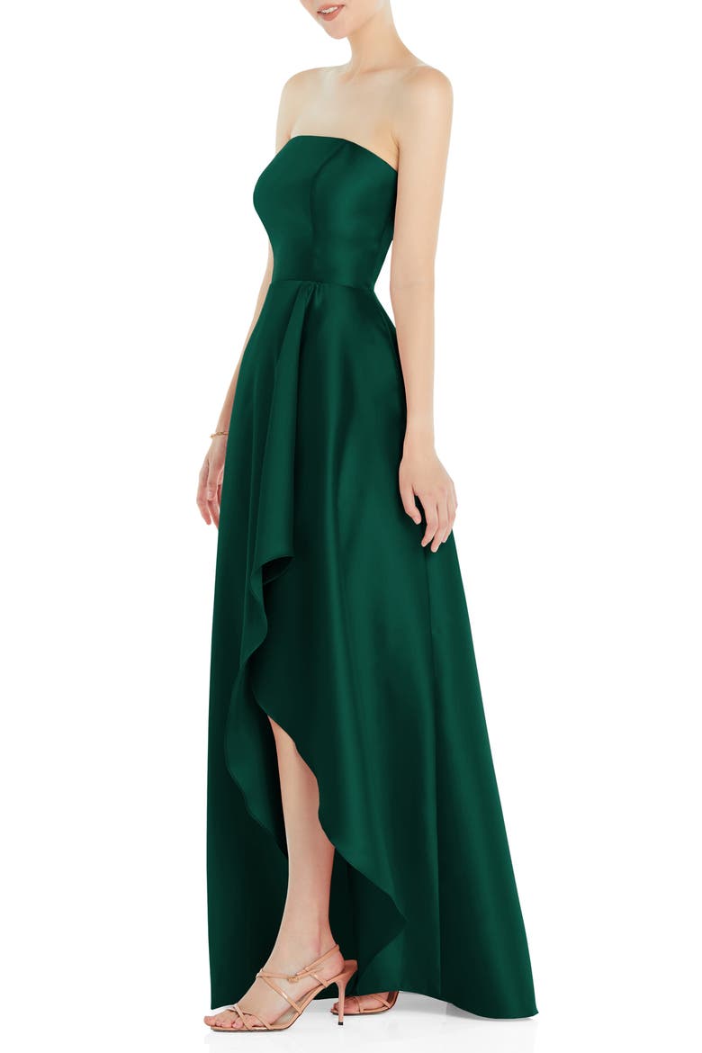 Strapless Satin Gown, Alternate, color, HUNTER GREEN