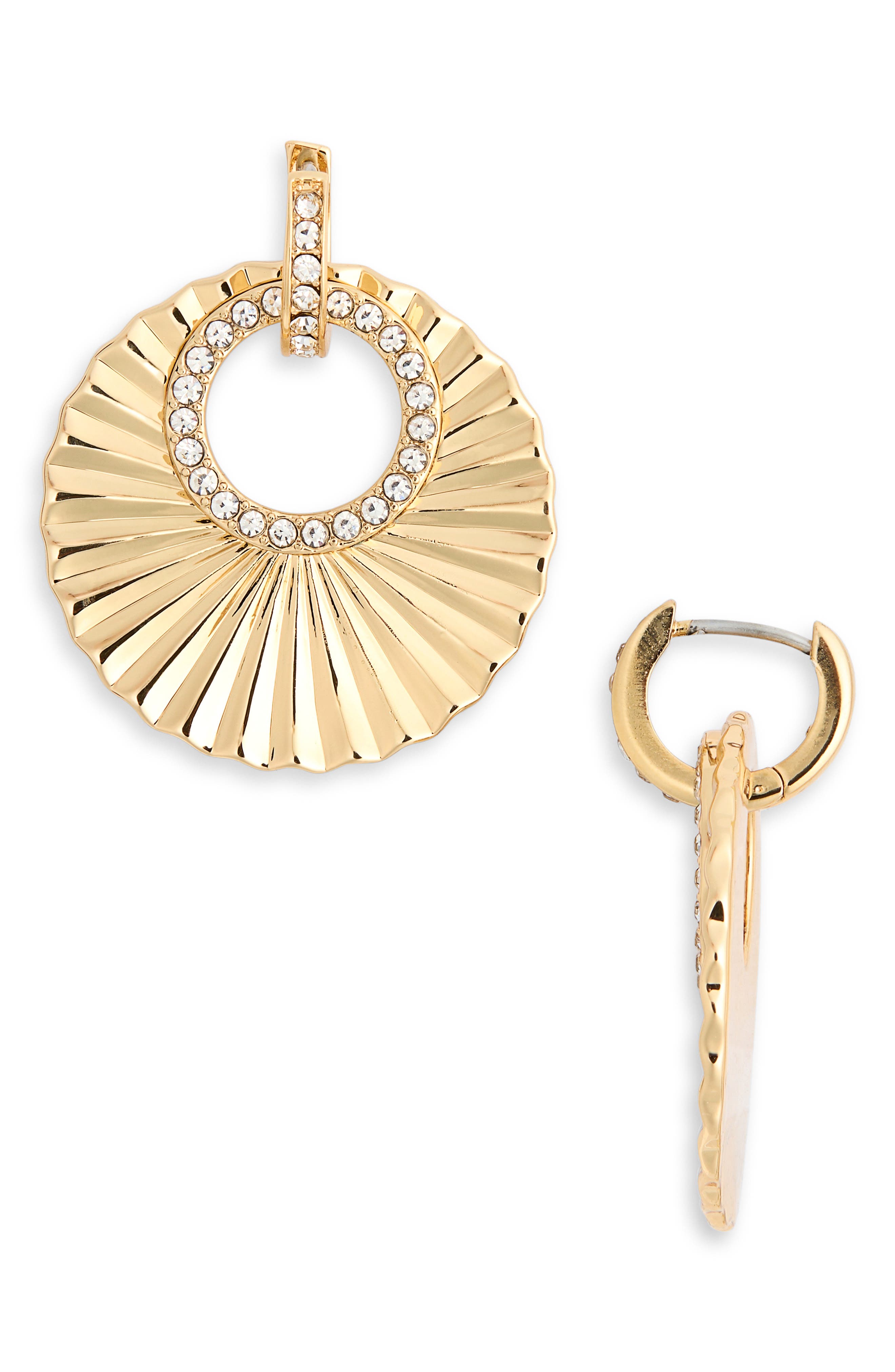 Cubic Zirconia Fluted Disc Drop Earrings