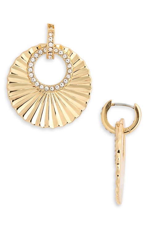 Cubic Zirconia Fluted Disc Drop Earrings