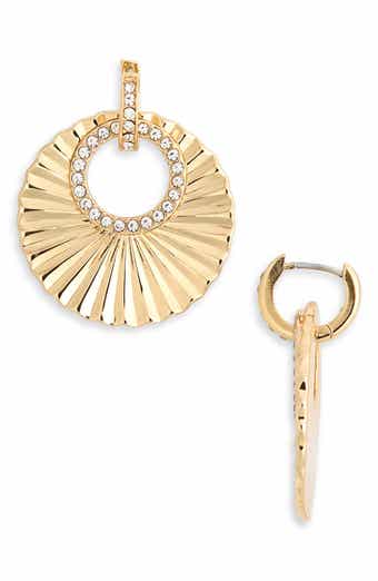 Cubic Zirconia Fluted Disc Drop Earrings