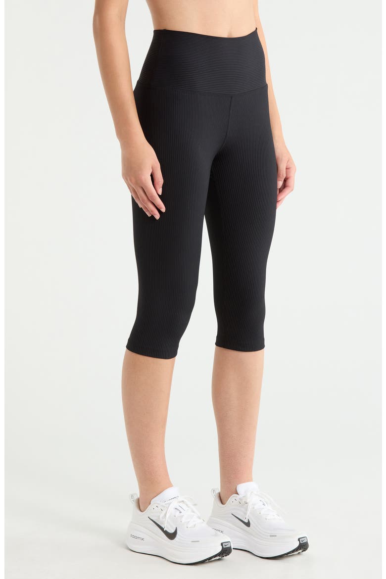 Ribbed High Waist Capri Leggings, Alternate, color, BLACK