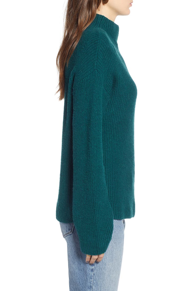 Ribbed Funnel Neck Sweater, Alternate, color, GREEN BUG