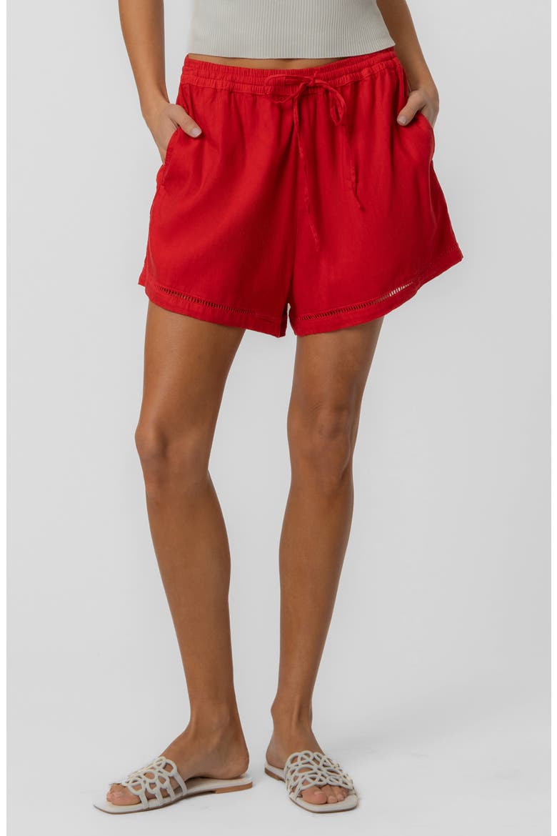Aria Linen Blend Drawstring Shorts, Main, color, TOMATO